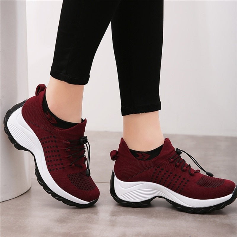 Aeromira | Women's Memory Foam Platform Trainers – Breathable Knit Lace-Up Walking Shoes 1