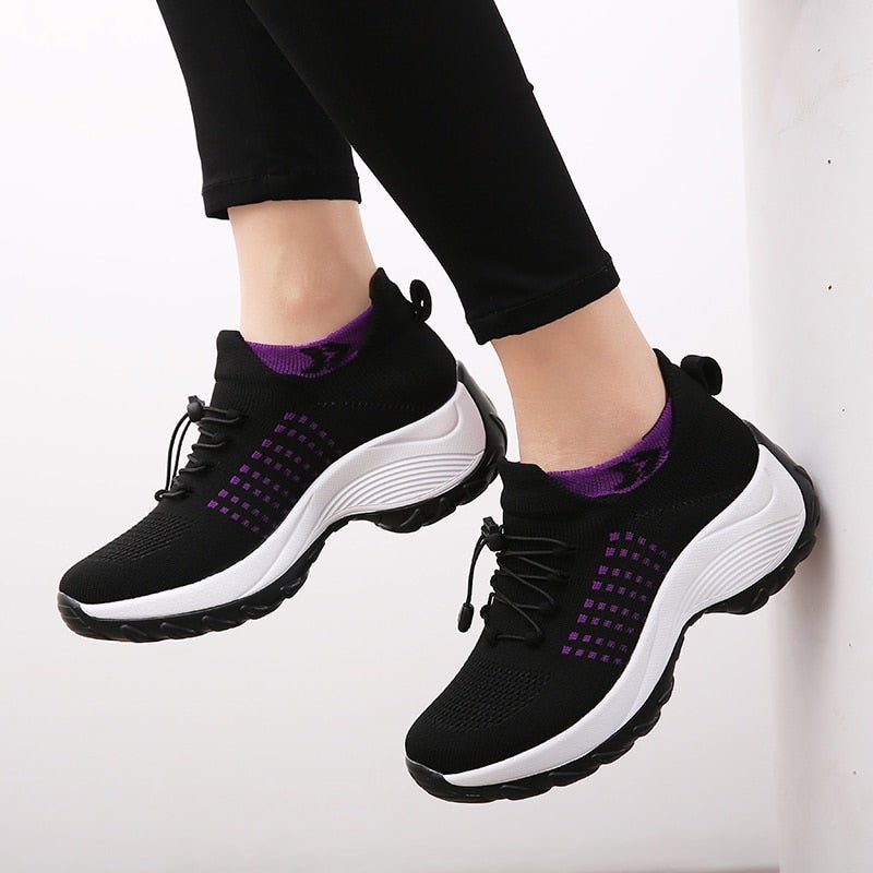 Aeromira | Women's Memory Foam Platform Trainers – Breathable Knit Lace-Up Walking Shoes 12
