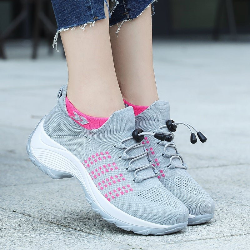 Aeromira | Women's Memory Foam Platform Trainers – Breathable Knit Lace-Up Walking Shoes 13
