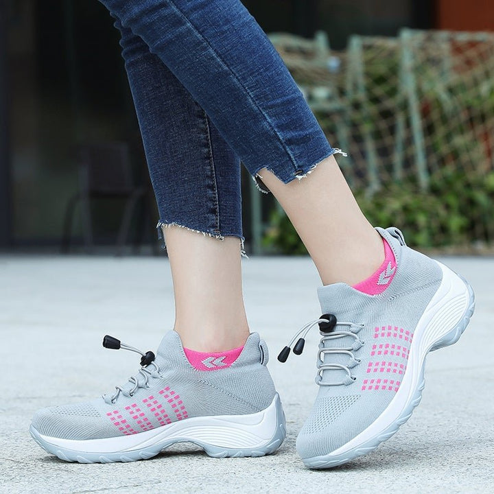 Aeromira | Women's Memory Foam Platform Trainers – Breathable Knit Lace-Up Walking Shoes 14