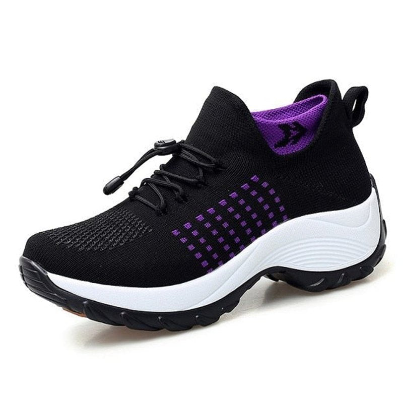 Aeromira | Women's Memory Foam Platform Trainers – Breathable Knit Lace-Up Walking Shoes 2