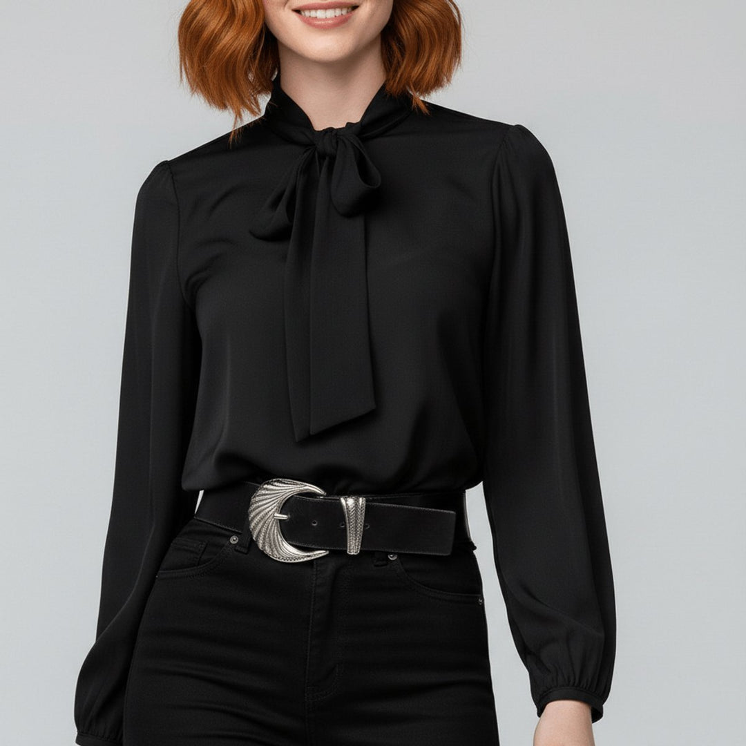 Bowmira | Women's Elegant Bow-Tie Neck Blouse – Relaxed-Fit Long-Sleeve Office Top 10