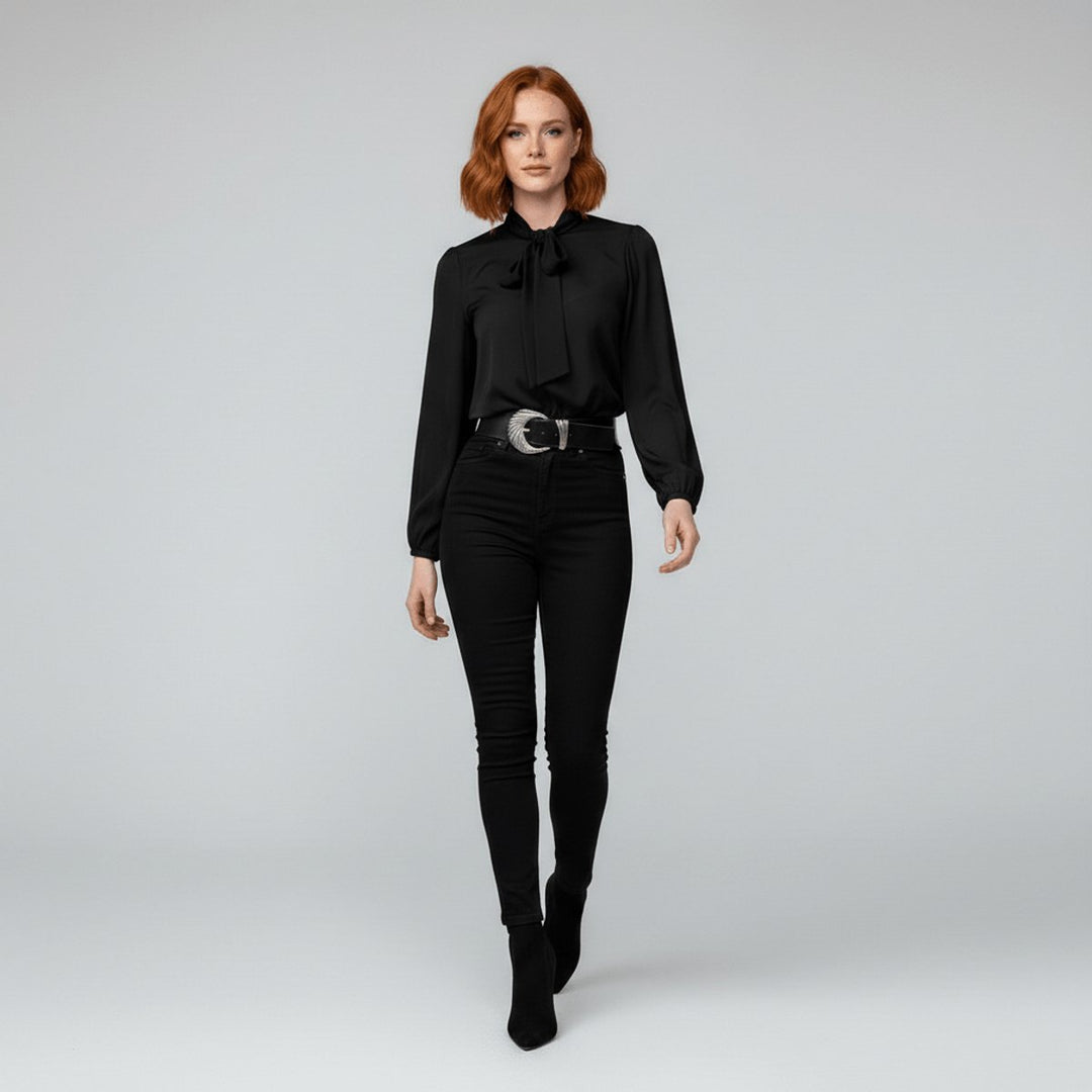 Bowmira | Women's Elegant Bow-Tie Neck Blouse – Relaxed-Fit Long-Sleeve Office Top 11
