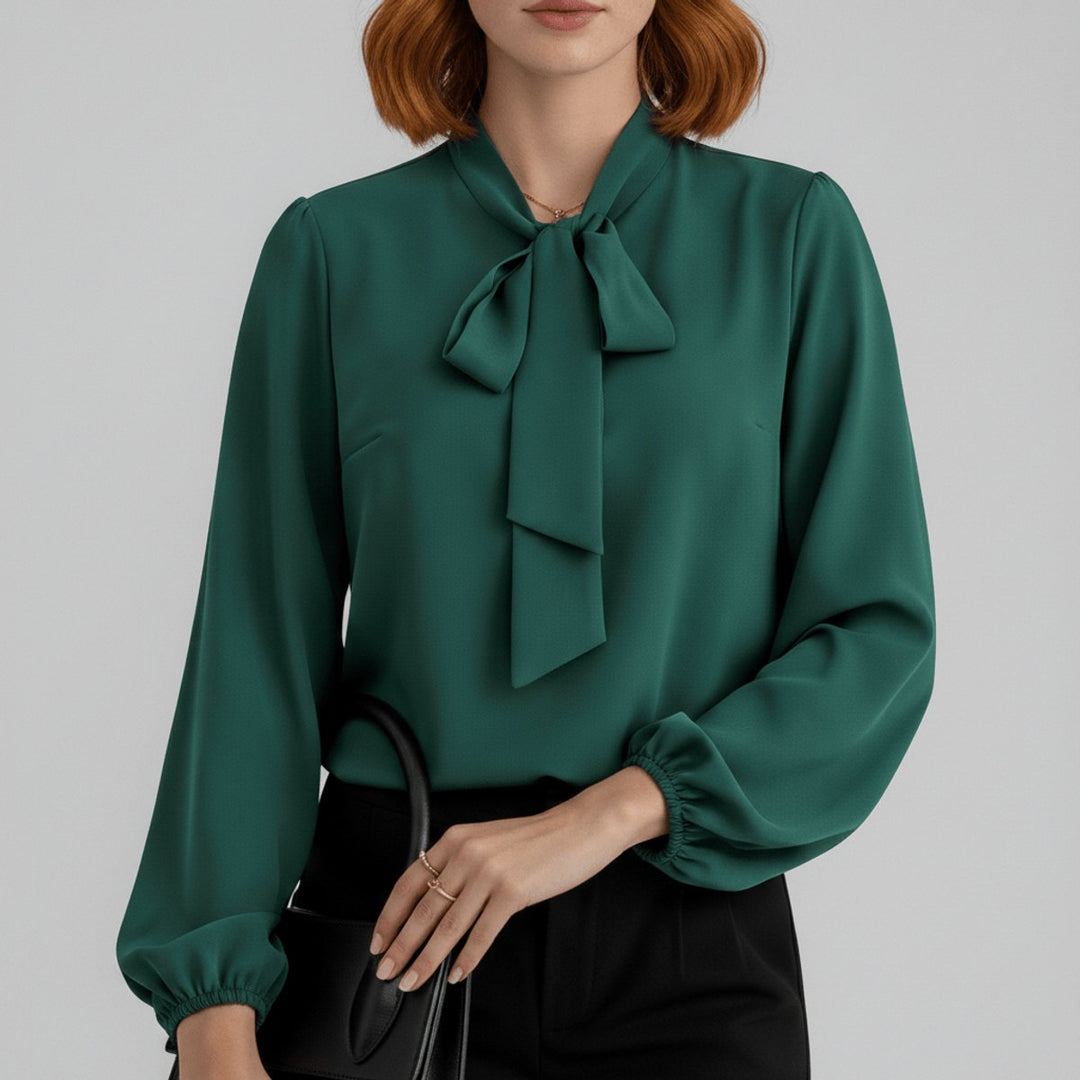 Bowmira | Women's Elegant Bow-Tie Neck Blouse – Relaxed-Fit Long-Sleeve Office Top 4