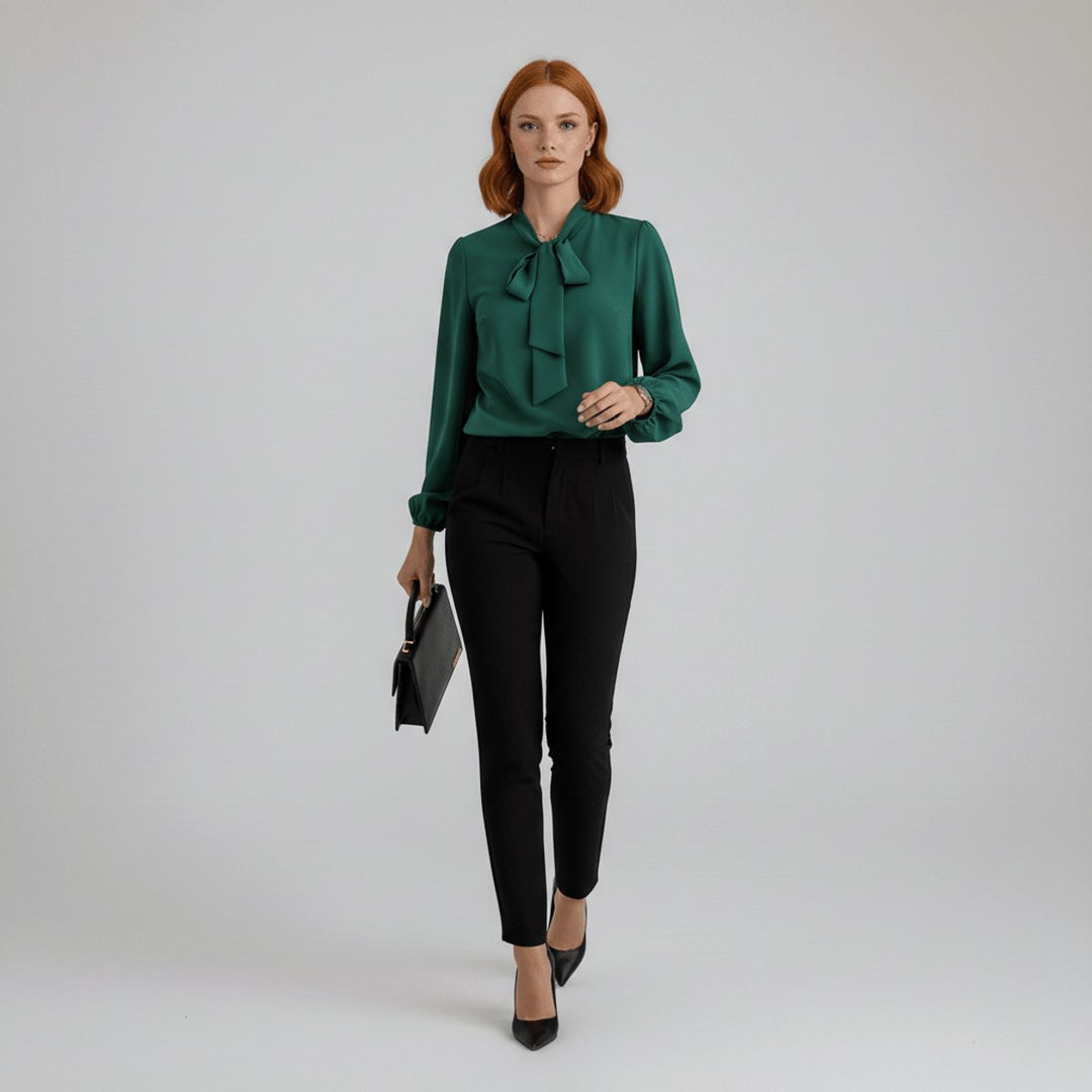 Bowmira | Women's Elegant Bow-Tie Neck Blouse – Relaxed-Fit Long-Sleeve Office Top 5
