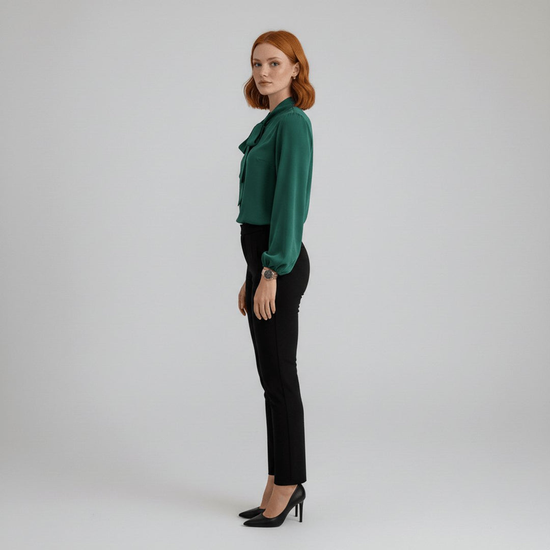 Bowmira | Women's Elegant Bow-Tie Neck Blouse – Relaxed-Fit Long-Sleeve Office Top 6