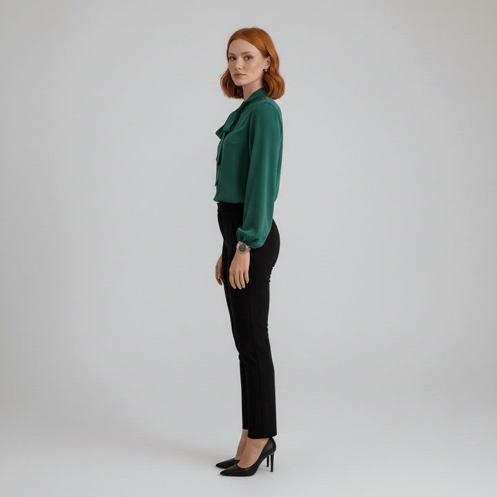 Bowmira | Women's Elegant Bow-Tie Neck Blouse – Relaxed-Fit Long-Sleeve Office Top 6