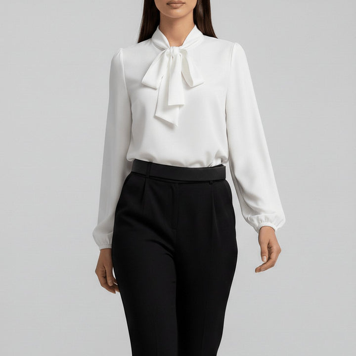 Bowmira | Women's Elegant Bow-Tie Neck Blouse – Relaxed-Fit Long-Sleeve Office Top 7