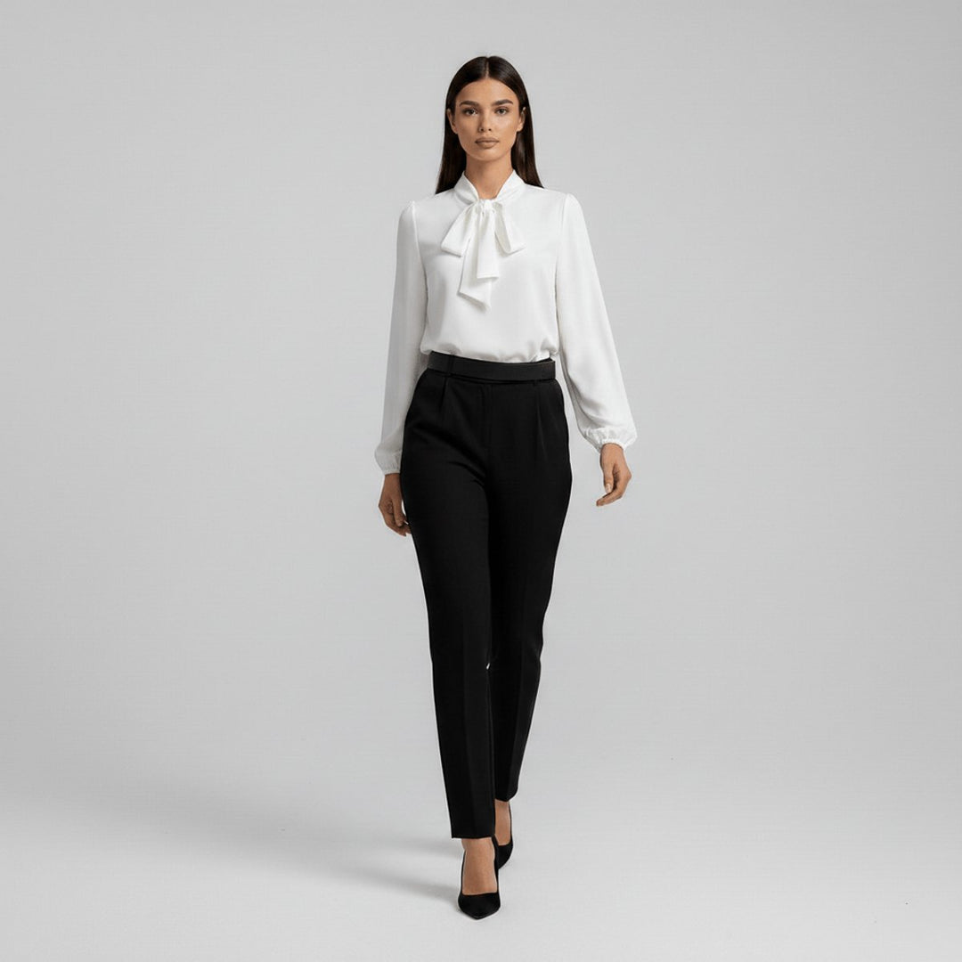 Bowmira | Women's Elegant Bow-Tie Neck Blouse – Relaxed-Fit Long-Sleeve Office Top 8