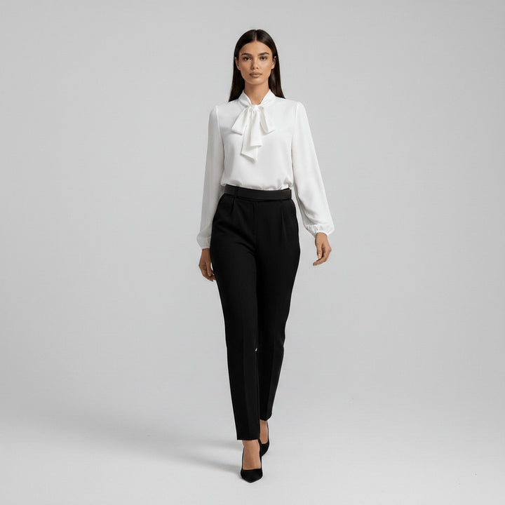 Bowmira | Women's Elegant Bow-Tie Neck Blouse – Relaxed-Fit Long-Sleeve Office Top 8