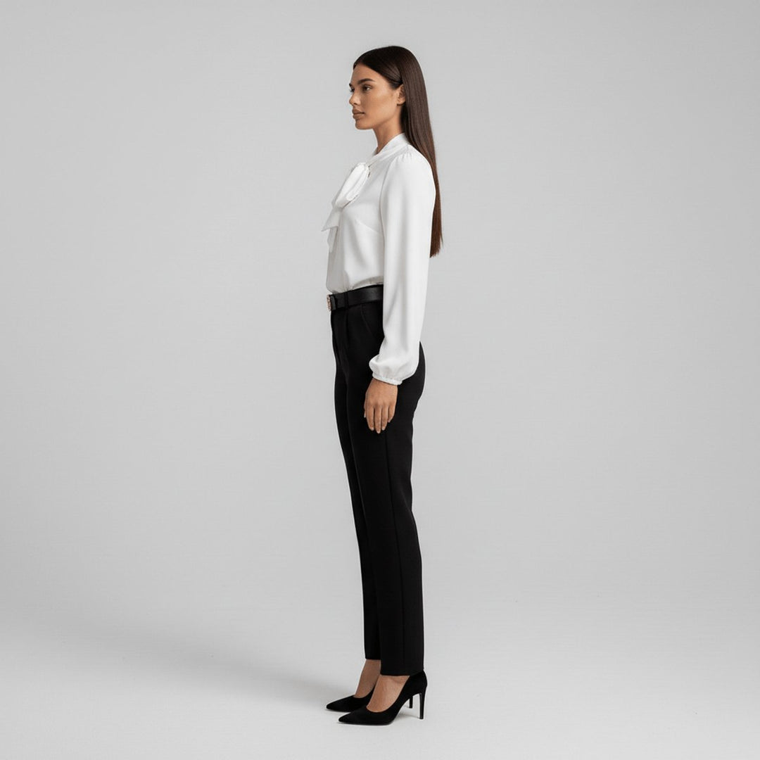 Bowmira | Women's Elegant Bow-Tie Neck Blouse – Relaxed-Fit Long-Sleeve Office Top 9