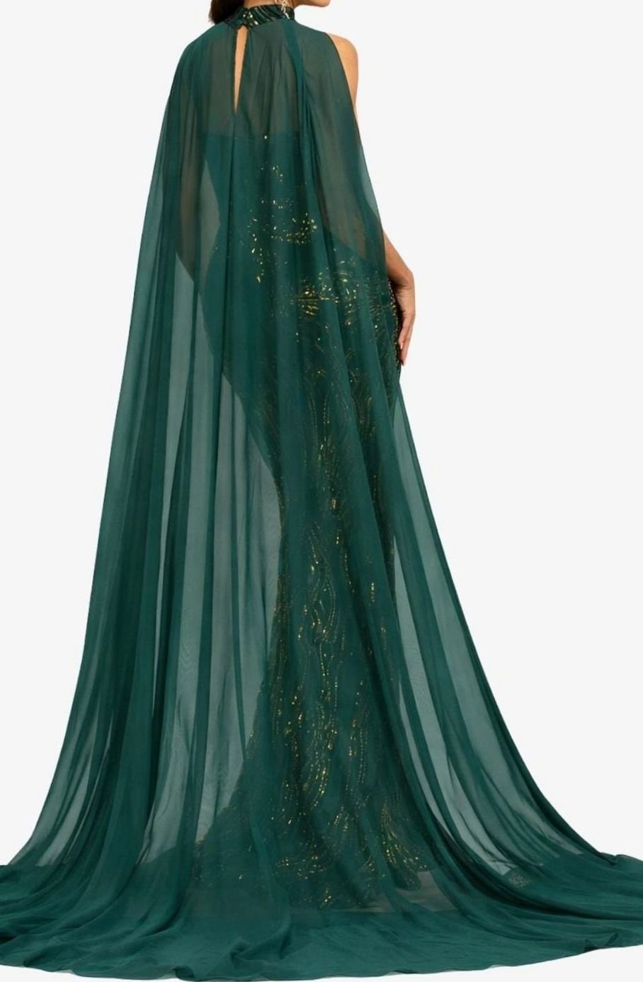 Emeravelle | Women's Emerald Green Sequin Mermaid Evening Gown – Elegant Cape Formal Maxi Dress 2