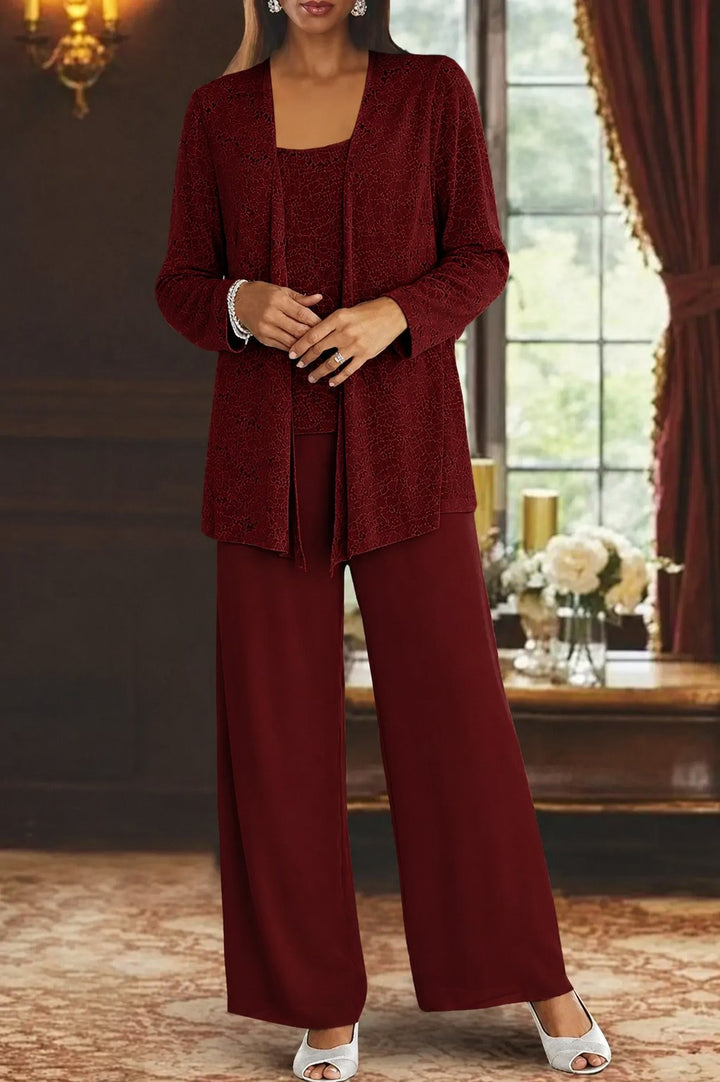 Silvienne | Women's Sequin Three-Piece Trouser Set – Elegant Silver-Grey Jacket, Camisole & Wide-Leg Trousers 14