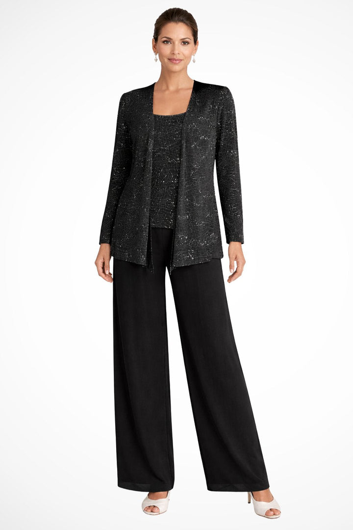 Silvienne | Women's Sequin Three-Piece Trouser Set – Elegant Silver-Grey Jacket, Camisole & Wide-Leg Trousers 5