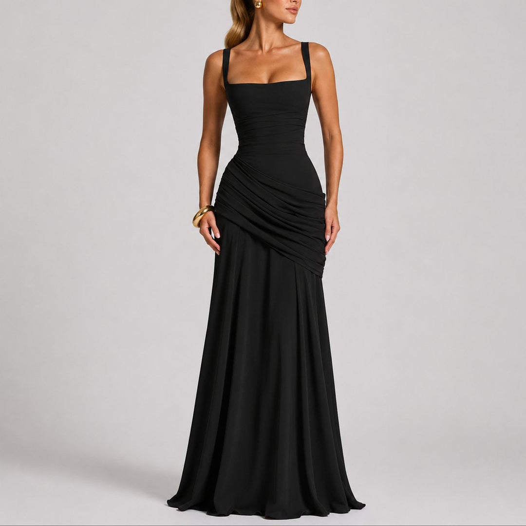 Ruchelia | Women's Elegant Square-Neck Ruched Maxi Dress – Fitted Formal Evening Gown 1