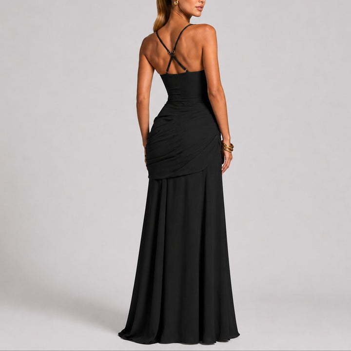 Ruchelia | Women's Elegant Square-Neck Ruched Maxi Dress – Fitted Formal Evening Gown 2