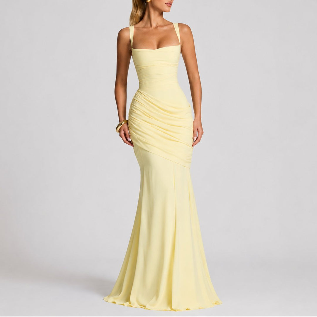 Ruchelia | Women's Elegant Square-Neck Ruched Maxi Dress – Fitted Formal Evening Gown 3