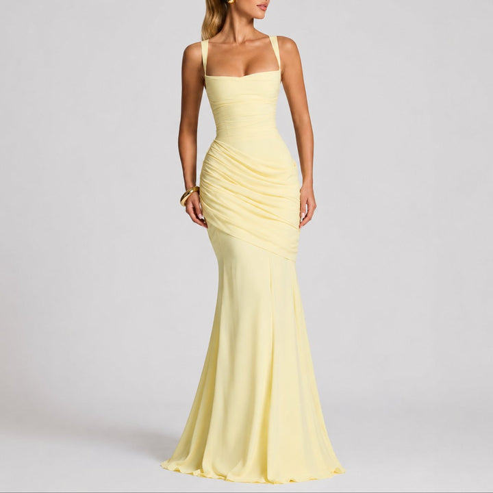 Ruchelia | Women's Elegant Square-Neck Ruched Maxi Dress – Fitted Formal Evening Gown 3