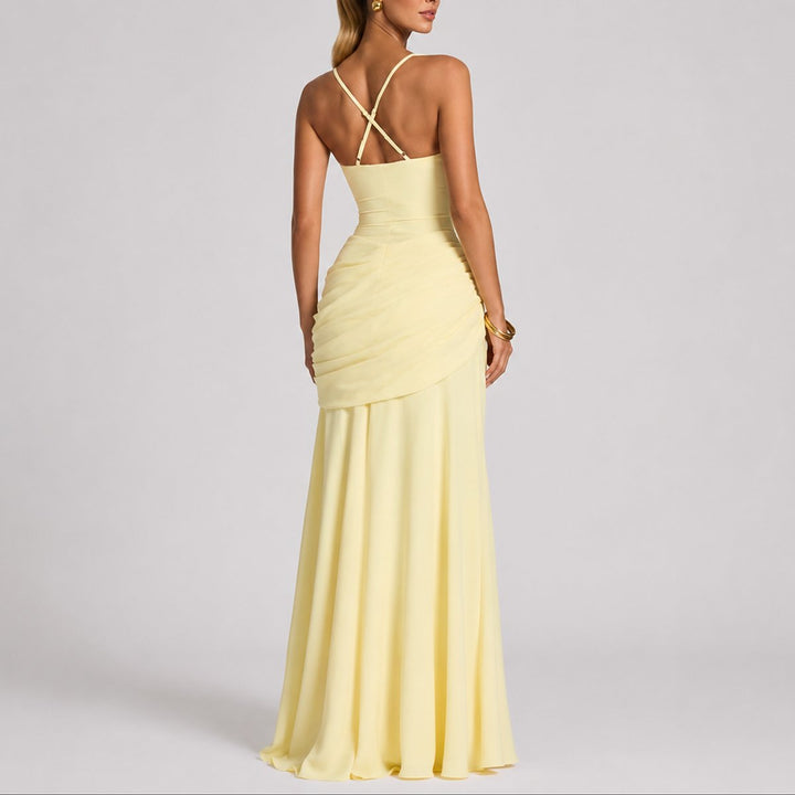 Ruchelia | Women's Elegant Square-Neck Ruched Maxi Dress – Fitted Formal Evening Gown 4