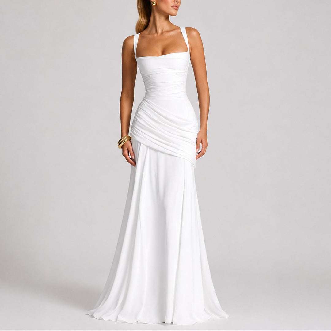 Ruchelia | Women's Elegant Square-Neck Ruched Maxi Dress – Fitted Formal Evening Gown 5
