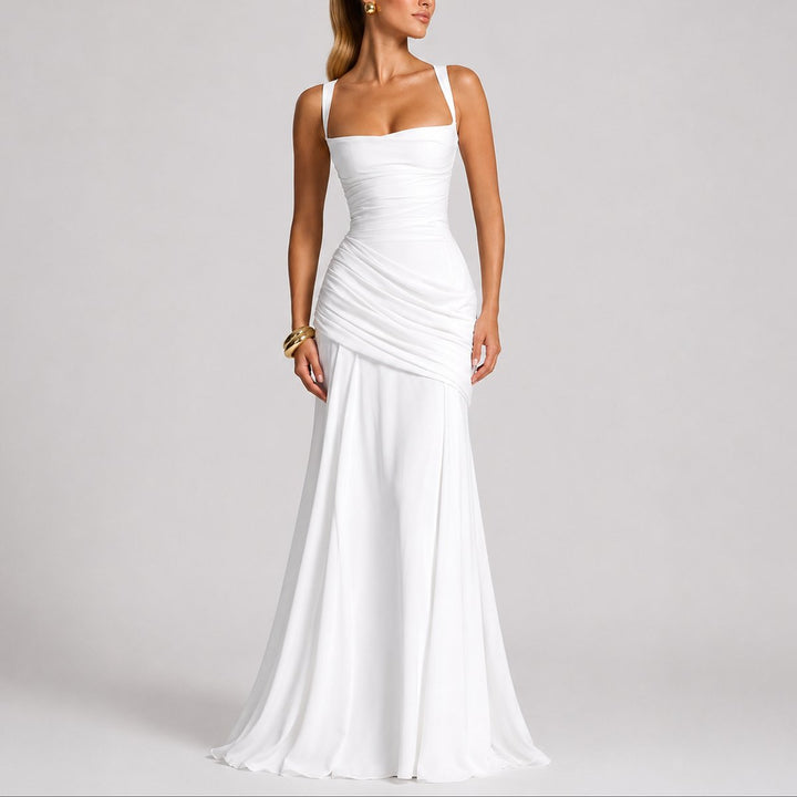 Ruchelia | Women's Elegant Square-Neck Ruched Maxi Dress – Fitted Formal Evening Gown 5