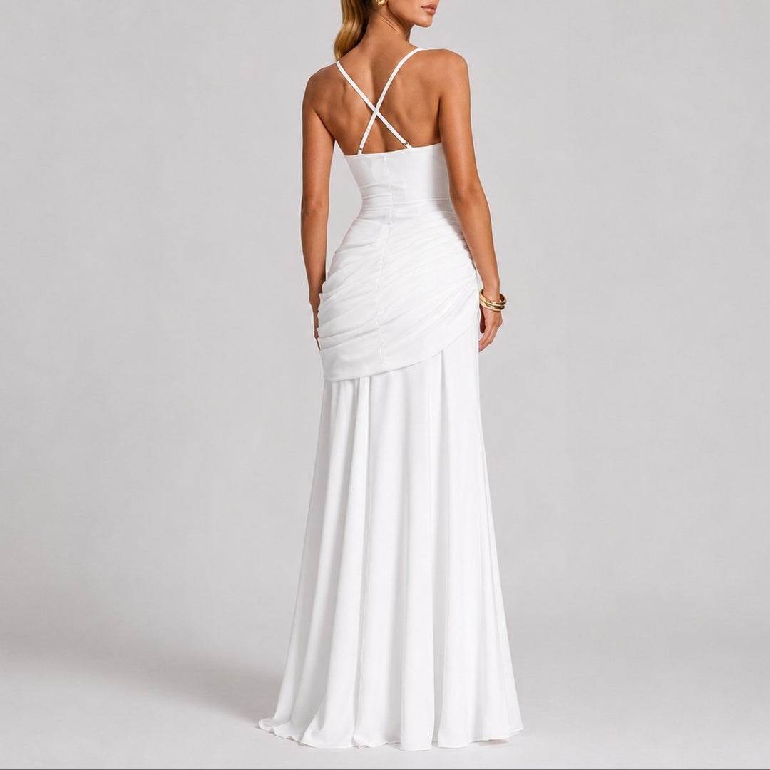 Ruchelia | Women's Elegant Square-Neck Ruched Maxi Dress – Fitted Formal Evening Gown 6