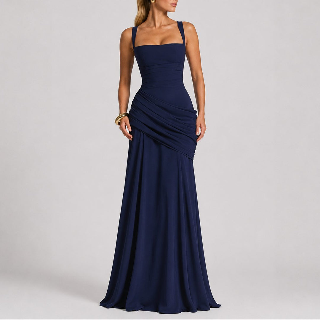 Ruchelia | Women's Elegant Square-Neck Ruched Maxi Dress – Fitted Formal Evening Gown 7