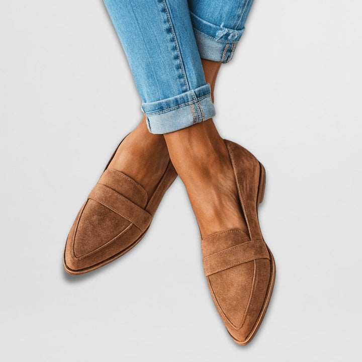 Suedelle | Women's Cushioned Suede Pointed-Toe Loafers – Elegant Slip-On Comfort Flats 1